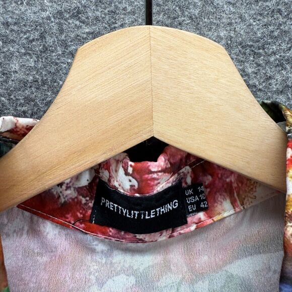 PrettyLittleThing Shirt Women 10 Pink Floral Button Up Collared Long Sleeve - Picture 3 of 7